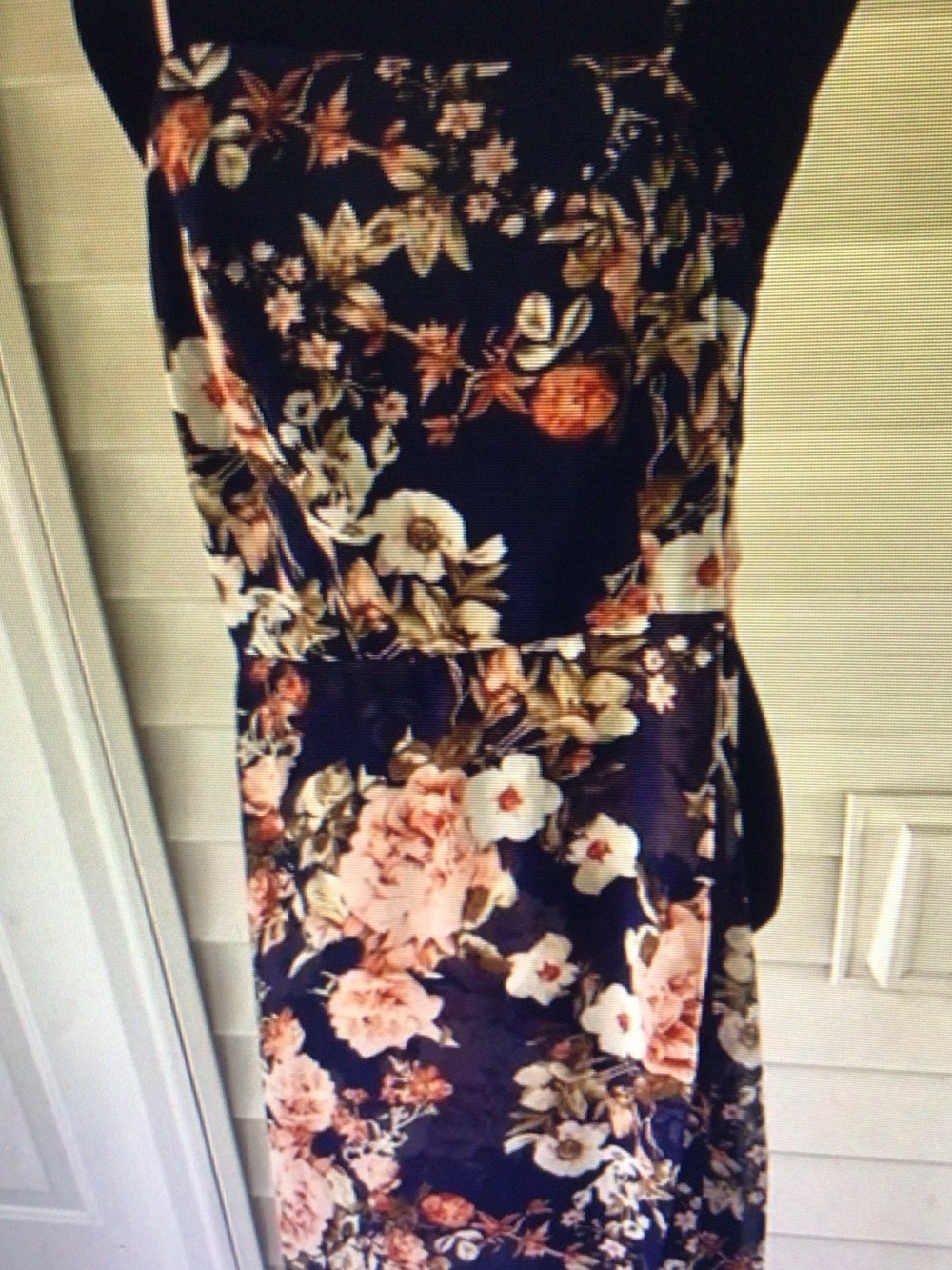 Navy Floral Midi Dress with Pink & Cream Blooms